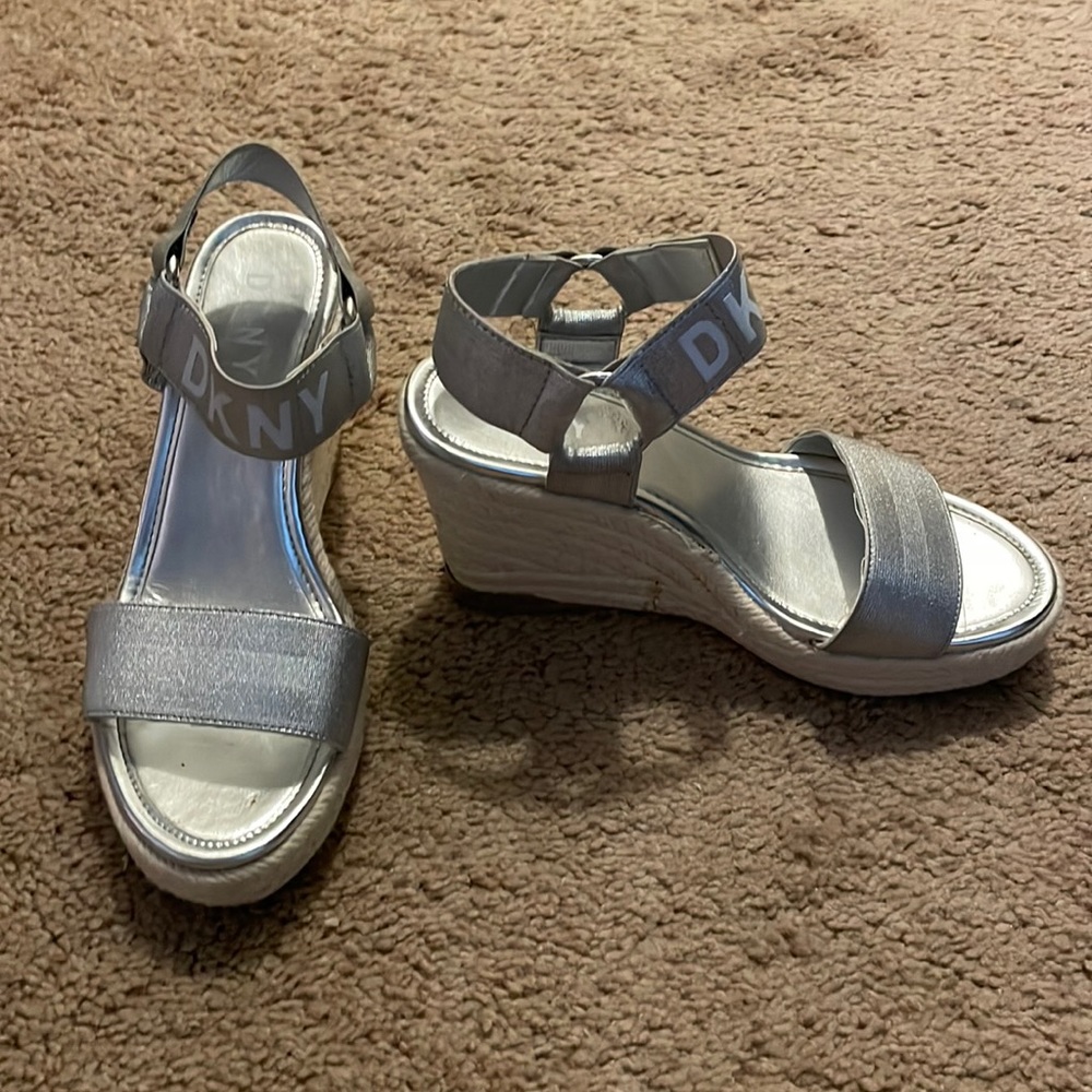 DKNY Silver Wedge Sandals